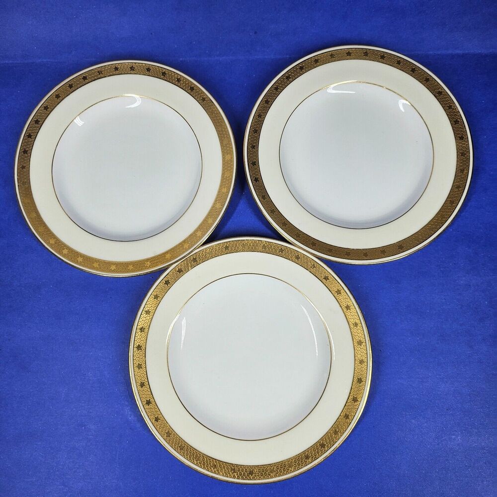 3 Minton Gold Encrusted Rim Bread Plates 6" Antique Burley & Co Chicago